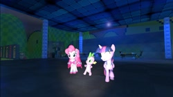 Size: 1024x575 | Tagged: safe, artist:undeadponysoldier, pinkie pie, spike, twilight sparkle, twilight sparkle (alicorn), alicorn, 3d, gala dress, gmod, hanging out, happy, talking