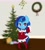 Size: 2459x2739 | Tagged: safe, alternate version, artist:manta, oc, oc only, oc:sapphire soulfire, pony, undead, unicorn, vampire, bipedal, blue coat, blue mane, blue tail, christmas, christmas tree, clothes, cute, featured image, female, gift box, looking at you, mare, mistletoe, ocbetes, red eyes, simple background, smiling, smiling at you, solo, standing, stockings, wreath