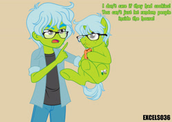 Size: 3508x2480 | Tagged: safe, artist:excelso36, derpibooru import, oc, oc only, oc:excelso, pony, unicorn, equestria girls, behaving like a cat, clothes, cookie, food, glasses, human ponidox, male, nagging, no regrets, self paradox, self ponidox, stallion
