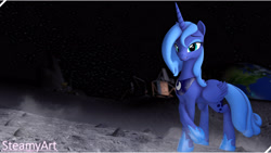 Size: 3840x2160 | Tagged: safe, artist:phenioxflame, derpibooru import, princess luna, alicorn, pony, 3d, looking at you, moon, solo, source filmmaker, space, stars