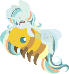 Size: 4000x4293 | Tagged: safe, artist:belka-sempai, derpibooru import, oc, bee, insect, pony, unicorn, commission, flying, horn, simple background, transparent background, unicorn oc, ych result