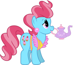 Size: 4507x4000 | Tagged: safe, artist:jeatz-axl, derpibooru import, cup cake, earth pony, pony, female, food, mare, mouth hold, simple background, solo, tea, transparent background, vector