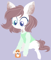 Size: 4000x4695 | Tagged: safe, artist:belka-sempai, derpibooru import, oc, oc only, earth pony, hamster, pony, clothes, earth pony oc, happy, pet, pet play, simple background, solo