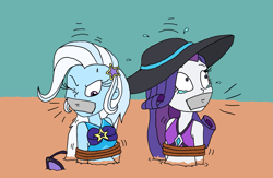 Size: 1523x992 | Tagged: safe, artist:bugssonicx, derpibooru import, rarity, trixie, equestria girls, bondage, bound and gagged, clothes, crying, gag, hat, one eye closed, quicksand, rope, rope bondage, sun hat, swimsuit, tape, tape gag, teary eyes, tied up