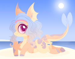 Size: 5067x4000 | Tagged: safe, artist:belka-sempai, derpibooru import, oc, oc only, original species, pony, shark, shark pony, commission, island, lying, ocean, sand, shark pony oc