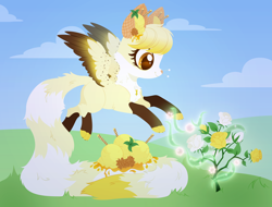 Size: 4000x3036 | Tagged: safe, artist:belka-sempai, derpibooru import, oc, oc only, original species, pegasus, pony, commission, flower, food, ice cream, paws, pegasus oc, rose, solo