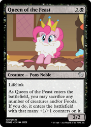 Size: 375x523 | Tagged: safe, derpibooru import, edit, pinkie pie, earth pony, pony, friendship is witchcraft, swarm of the century, beard, ccg, crown, facial hair, jewelry, magic the gathering, regalia, sugarcube corner, trading card, trading card edit