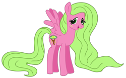 Size: 1115x692 | Tagged: safe, artist:evergreen2024, derpibooru import, oc, oc only, oc:ever spring, pegasus, pony, cutie mark, female, filly, freckles, green mane, happy, lidded eyes, long mane, long tail, offspring, open mouth, parent:big macintosh, parent:fluttershy, parents:fluttermac, pegasus oc, pink coat, smiling, solo