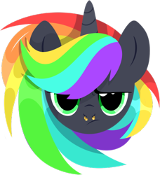 Size: 506x556 | Tagged: safe, artist:bebraveforme, derpibooru import, oc, oc:vapor wave, pony, unicorn, bust, female, mare, multicolored hair, portrait, rainbow hair, simple background, solo, transparent background