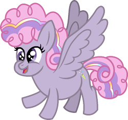 Size: 762x719 | Tagged: safe, artist:amrasfelagund, ponerpics import, oc, oc only, oc:sparkler surprise, pegasus, pony, chubby, chubby cheeks, deleted from derpibooru, description is relevant, flying, friendship is magic: the next generation, magical lesbian spawn, offspring, open mouth, parent:pinkie pie, parent:rarity, parents:raripie, simple background, solo, strabismus, transparent background