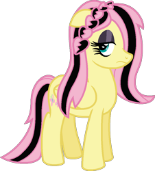 Size: 803x889 | Tagged: safe, artist:amrasfelagund, ponerpics import, fluttershy, pegasus, pony, alternate hairstyle, deleted from derpibooru, dyed hair, dyed mane, dyed tail, ears, emoshy, eyeshadow, floppy ears, friendship is magic: the next generation, hair over one eye, headcanon in the description, makeup, simple background, solo, transparent background
