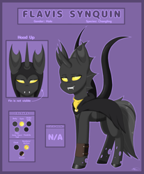 Size: 2067x2500 | Tagged: safe, artist:melodytheartpony, oc, oc:flavis, changeling, pony, bandana, cloak, clothes, feral, frills, horn, male, tail, tendrils, yellow changeling