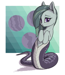 Size: 415x483 | Tagged: safe, artist:shydale, marble pie, lamia, original species, abstract background, aggie.io, blushing, coat markings, cutie mark background, female, solo, species swap