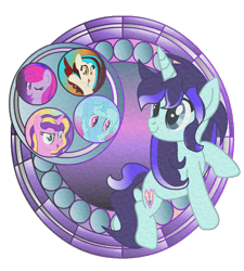 Size: 612x680 | Tagged: safe, artist:aquabright0219, derpibooru import, oc, oc only, oc:aqua bright, pony, unicorn, bust, female, horn, looking back, mare, rearing, simple background, smiling, stained glass, transparent background, unicorn oc