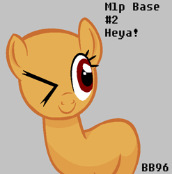 Size: 593x599 | Tagged: safe, artist:bonbon9696, derpibooru import, oc, oc only, earth pony, pony, bald, base, earth pony oc, eyelashes, gray background, one eye closed, simple background, smiling, solo, wink