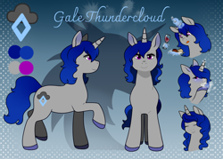 Size: 3500x2500 | Tagged: safe, artist:69beas, derpibooru import, oc, oc only, oc:gale thundercloud, pony, unicorn, digital art, female, mare, reference sheet, solo