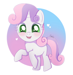 Size: 1024x1048 | Tagged: safe, artist:nnaly, derpibooru import, sweetie belle, pony, unicorn, blank flank, blushing, cute, diasweetes, female, filly, heart, looking at you, open mouth, solo, sparkly eyes