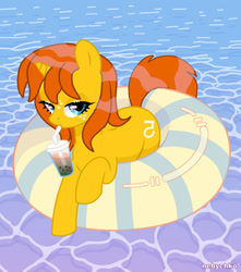 Size: 1280x1451 | Tagged: safe, artist:lynnthenerdkitty, derpibooru import, pony, unicorn, april o'neil, base used, bubble tea, drink, drinking, drinking straw, female, floaty, freckles, horn, mare, ponified, water