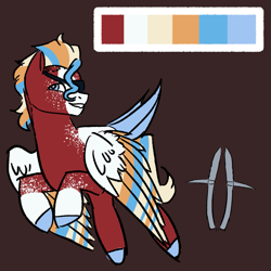 Size: 1063x1063 | Tagged: safe, artist:lieutenantcactus, derpibooru import, oc, oc:spear shaft, pegasus, pony, color palette, colored hooves, colored wings, eyepatch, freckles, magical gay spawn, multicolored wings, offspring, parent:flash magnus, parent:rockhoof, parents:rockmagnus, solo, tail feathers, wings