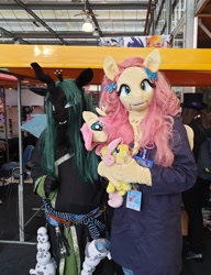 Size: 1572x2048 | Tagged: safe, derpibooru import, fluttershy, queen chrysalis, fursuit, hearth's warming con, irl, netherlands, photo