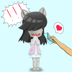 Size: 900x900 | Tagged: artist needed, source needed, safe, derpibooru import, octavia melody, anthro, blushing, disembodied arm, disembodied hand, exclamation point, hand, heart, letter