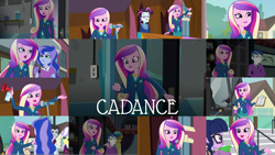 Size: 1972x1111 | Tagged: safe, derpibooru import, edit, edited screencap, editor:quoterific, screencap, dean cadance, jet set, princess cadance, princess luna, principal abacus cinch, sci-twi, shining armor, spike, spike the regular dog, twilight sparkle, upper crust, vice principal luna, dog, equestria girls, friendship games, :o, airhorn, blushing, bus, clipboard, female, male, microphone, open mouth