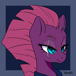 Size: 850x850 | Tagged: safe, artist:hrukii, derpibooru import, tempest shadow, pony, unicorn, broken horn, bust, eye scar, female, horn, mare, portrait, scar