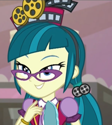 Size: 887x988 | Tagged: safe, derpibooru import, edit, screencap, juniper montage, equestria girls, mirror magic, spoiler:eqg specials, close-up, cropped, female, glasses, mirror, solo