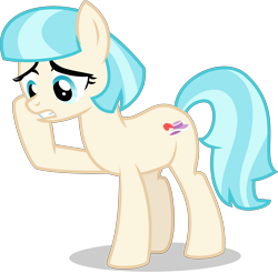 Size: 8586x8452 | Tagged: safe, alternate version, artist:thatusualguy06, derpibooru import, coco pommel, earth pony, pony, made in manehattan, .svg available, absurd resolution, accessory-less edit, female, mare, missing accessory, simple background, solo, svg, teeth, transparent background, vector, we don't normally wear clothes, worried