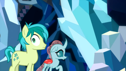 Size: 1366x768 | Tagged: safe, derpibooru import, screencap, ocellus, sandbar, changedling, changeling, earth pony, pony, what lies beneath, female, male