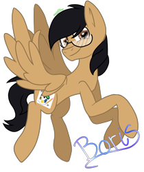 Size: 2100x2500 | Tagged: safe, artist:juliet-gwolf18, derpibooru import, oc, oc only, oc:boris, pegasus, pony, glasses, male, pegasus oc, simple background, smiling, solo, stallion, transparent background, wings