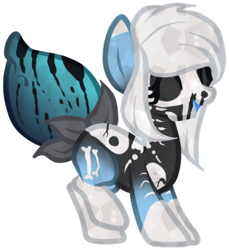 Size: 329x359 | Tagged: safe, artist:php110, ponerpics import, oc, oc only, crystal pony, hybrid, monster pony, original species, piranha plant pony, plant pony, augmented tail, black sclera, black tears, clothes, coat markings, costume, female, filly, open mouth, plant, simple background, skeleton costume, socks (coat marking), solo, transparent background
