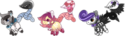 Size: 1010x295 | Tagged: safe, artist:ad-opt, artist:php110, ponerpics import, oc, oc only, monster pony, original species, piranha plant pony, plant pony, collaboration, augmented tail, base used, bowtie, clothes, costume, ethereal mane, neckerchief, plant, simple background, skeleton costume, smiling, starry mane, transparent background