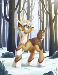 Size: 2000x2600 | Tagged: safe, artist:pyropk, derpibooru import, oc, deer, deer pony, original species, chest fluff, deer oc, forest, horns, snow, snowfall, solo