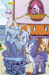 Size: 1988x3056 | Tagged: safe, artist:pencils, derpibooru import, edit, idw, princess celestia, princess luna, twilight sparkle, twilight sparkle (alicorn), alicorn, earth pony, pegasus, pony, spoiler:comic, spoiler:comic94, anatomically incorrect, anonymous editor, balcony, drawthread, faic, ice sculpture, season 10, sidemouth, statue, when you see it, woll smoth