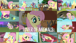 Size: 1974x1111 | Tagged: safe, derpibooru import, edit, edited screencap, editor:quoterific, screencap, amberlocks, apple bloom, elbow grease, fluttershy, ivory, ivory rook, mr. waddle, paradise (crystal pony), philomena, rook ramparts, saddle rager, smoky, smoky jr., softpad, beaver, bird, chicken, earth pony, ferret, firefly (insect), fish, insect, owl, pegasus, pony, rabbit, raccoon, sheep, squirrel, a bird in the hoof, a canterlot wedding, dragonshy, flutter brutter, friendship is magic, magic duel, power ponies (episode), princess twilight sparkle (episode), secret of my excess, stare master, the big mac question, the crystal empire, the saddle row review, angry, animal, baton, bow, cute, duo, duo female, ears, eyes closed, female, floppy ears, flutterbadass, flutterhulk, mouth hold, open mouth, power ponies, running, shyabetes, solo, teeth