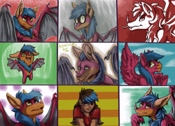 Size: 7500x5400 | Tagged: safe, artist:armorwing, derpibooru import, oc, bat pony, human, pegasus, pony, bat ponified, bat pony oc, bat wings, bust, chibi, clothes, female, humanized, mare, pegasus oc, race swap, smiling, species swap, wings