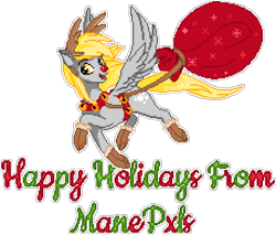 Size: 916x780 | Tagged: safe, artist:epicvon, artist:sugarcup, derpibooru import, derpy hooves, deer, pegasus, pony, reindeer, antlers, boots, christmas, clothes, deerpy hooves, female, flying, harness, holiday, manepxls, mare, open mouth, pixel art, pxls.space, red nose, red nosed, reindeer antlers, reindeerified, rudolph the red nosed reindeer, sack, shoes, side view, simple background, smiling, solo, species swap, tack, transparent background