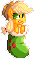 Size: 960x1680 | Tagged: safe, artist:drawntildawn, artist:epicvon, derpibooru import, applejack, earth pony, pony, christmas, christmas stocking, cute, female, holiday, jackabetes, manepxls, mare, open mouth, pixel art, pxls.space, simple background, smiling, solo, transparent background