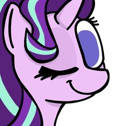 Size: 768x768 | Tagged: safe, artist:fraciss, derpibooru import, starlight glimmer, unicorn, bust, one eye closed, simple background, solo, white background, wink