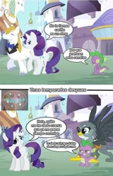 Size: 480x750 | Tagged: safe, derpibooru import, gabby, prince blueblood, rarity, spike, dragon, pony, unicorn, comic, female, implied shipping, implied sparity, implied straight, male, op is a cuck, rariblood, shipping, spabby, spanish, straight, text, translated in the comments