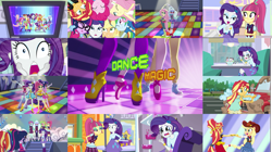Size: 1989x1113 | Tagged: safe, derpibooru import, edit, edited screencap, editor:quoterific, screencap, applejack, fluttershy, lemon zest, pinkie pie, rainbow dash, rarity, sci-twi, sour sweet, sugarcoat, sunny flare, sunset shimmer, twilight sparkle, human, dance magic, equestria girls, spoiler:eqg specials, car wash, clothes, converse, crying, eyes closed, fainting couch, female, food, gasp, glasses, humane seven, humane six, ice cream, one eye closed, open mouth, shocked, shoes, spoon, teeth