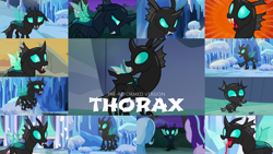 Size: 1966x1107 | Tagged: safe, derpibooru import, edit, edited screencap, editor:quoterific, screencap, starlight glimmer, thorax, trixie, changeling, pony, unicorn, the times they are a changeling, to change a changeling, to where and back again, angry, baby, baby changeling, female, gasp, male, open mouth, sad, shocked, solo, tongue out, trio, walking