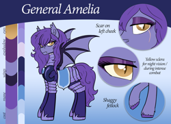 Size: 1280x929 | Tagged: safe, artist:wiggles, derpibooru import, oc, oc:amelia, bat pony, pony, armor, ask the lunar general, female, mare, reference sheet, scar, solo