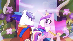 Size: 1334x750 | Tagged: safe, derpibooru import, screencap, princess cadance, shining armor, alicorn, pony, unicorn, a canterlot wedding, female, looking at each other, male, mare, shiningcadance, shipping, stallion, straight