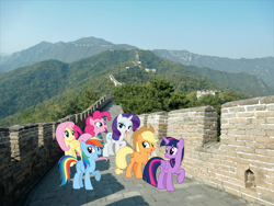 Size: 1920x1440 | Tagged: safe, artist:andoanimalia, artist:estories, derpibooru import, edit, editor:jaredking203, applejack, fluttershy, pinkie pie, rainbow dash, rarity, twilight sparkle, twilight sparkle (alicorn), alicorn, earth pony, pegasus, pony, unicorn, beijing, china, female, great wall of china, irl, mane six, mare, photo, ponies in real life, story included, vector, vector edit