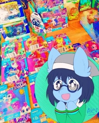 Size: 675x844 | Tagged: safe, artist:aleuoliver, derpibooru import, oc, earth pony, pony, :d, bust, christmas, clothes, earth pony oc, glasses, hat, holiday, irl, open mouth, photo, santa hat, signature, smiling