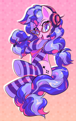 Size: 1200x1900 | Tagged: safe, artist:smilesfps, derpibooru import, oc, oc only, oc:cinnabyte, adorasexy, adorkable, bandana, clothes, commission, cute, dork, gaming headset, glasses, headphones, headset, sexy, smiling, socks, striped socks