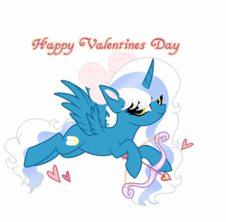 Size: 1024x1003 | Tagged: safe, artist:riofluttershy, derpibooru import, oc, oc:fleurbelle, alicorn, adorabelle, alicorn oc, arrow, bow, bow (weapon), cute, female, hair bow, heart, hearts and hooves day, horn, mare, wings