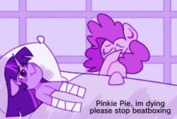 Size: 1598x1080 | Tagged: safe, artist:blackdog-stuff, artist:opossum-stuff, derpibooru import, pinkie pie, twilight sparkle, earth pony, pony, bandage, beatboxing, bed, duo, ears, floppy ears, hospital bed, meme, ponified meme, wikihow